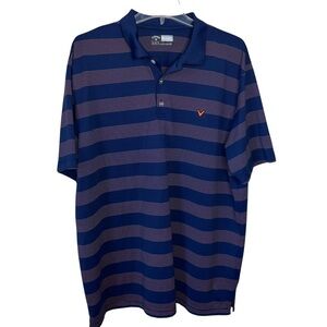 Callaway Polo Golf Shirt Mens Blue & Orange Stripes Raised Logo Opti Dri Size XL